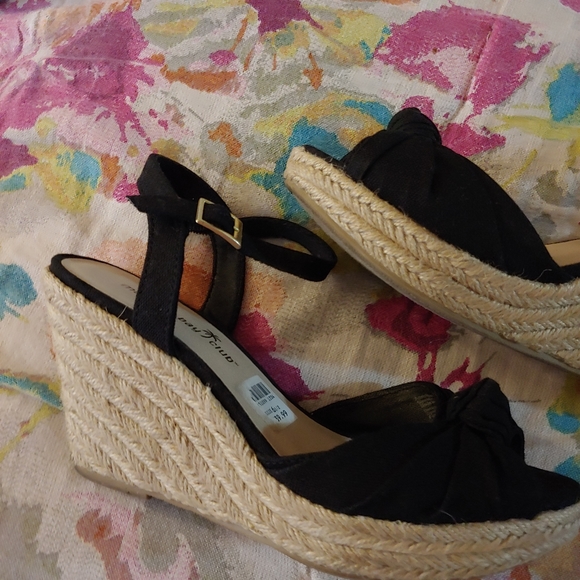 Montego Bay Club | Jute Black Canvas Espadrille Wedge Sandals 6.5 - Picture 3 of 9